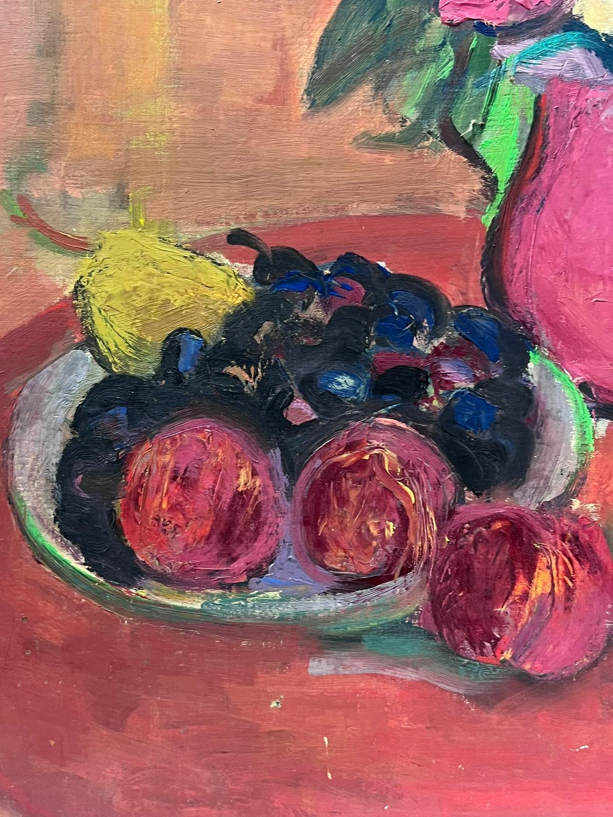 Bodegón modernista francés 
Mediados del siglo XX
de Marguerite Lacroux (francesa/suiza)  1898-1972)
óleo sobre tabla firmado, sin enmarcar
cuadro: 24 x 20 pulgadas
procedencia: colección privada, Francia
estado: muy buen estado y sonido original