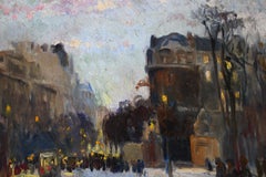 Antique Paris at Dusk Oil Painting, Impressionist Boulevard Night Street Scene