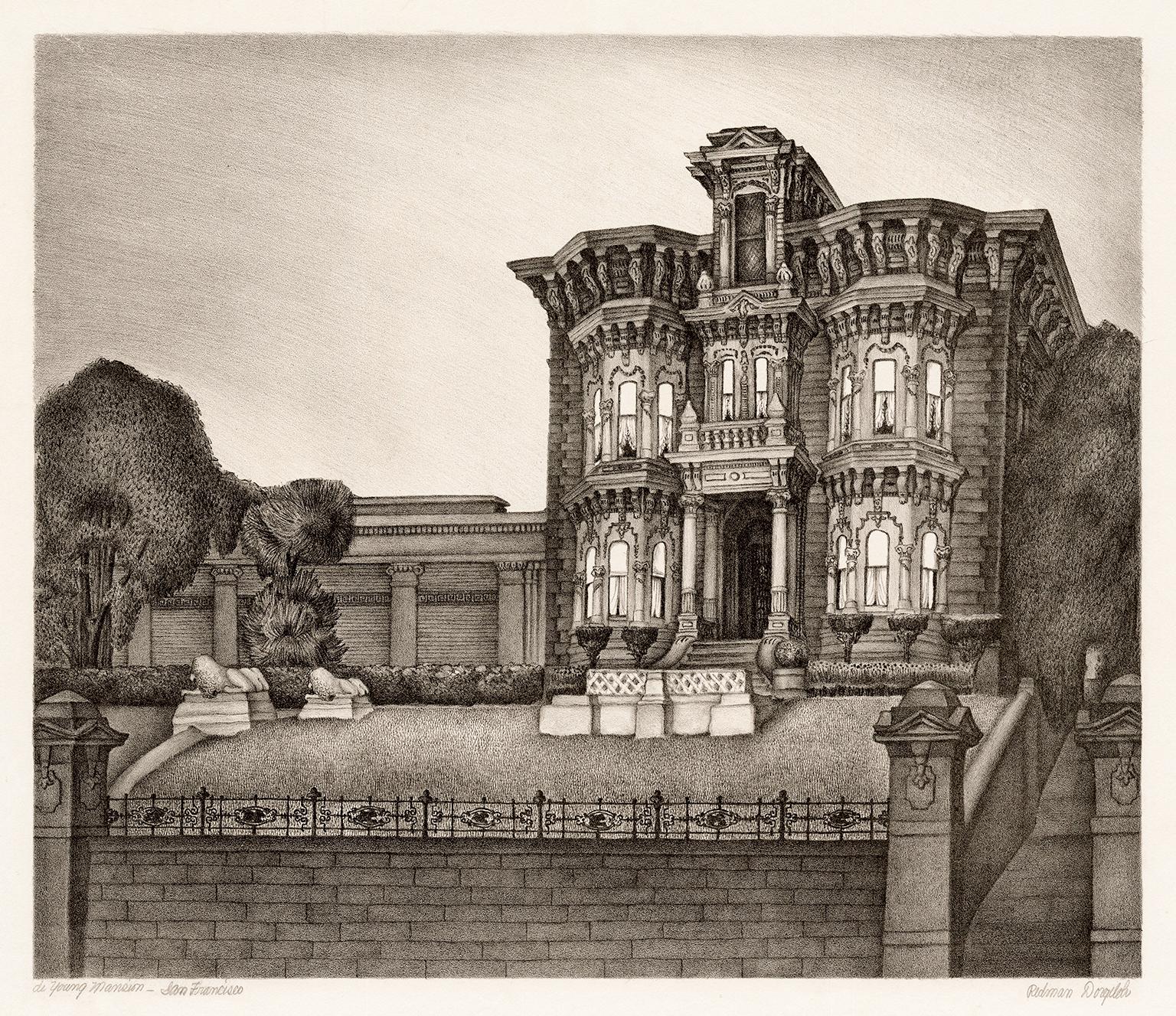 Figurative Print de Marguerite Redman Dorgeloh - 'Mansión de Young' - San Francisco' - California WPA, Mujer Artista