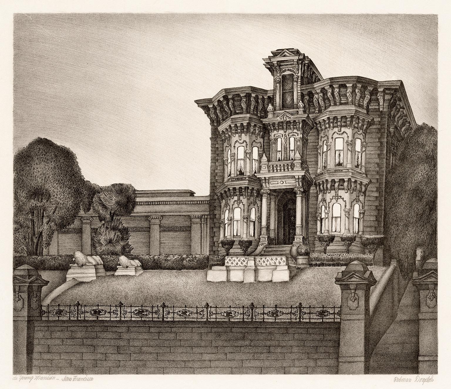 Marguerite Redman Dorgeloh Figurative Print - 'de Young Mansion – San Francisco' — 1930s California WPA