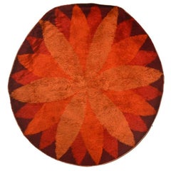 Vintage Marguerite Rya Round Wool Rug by Verner Panton 1960s Design