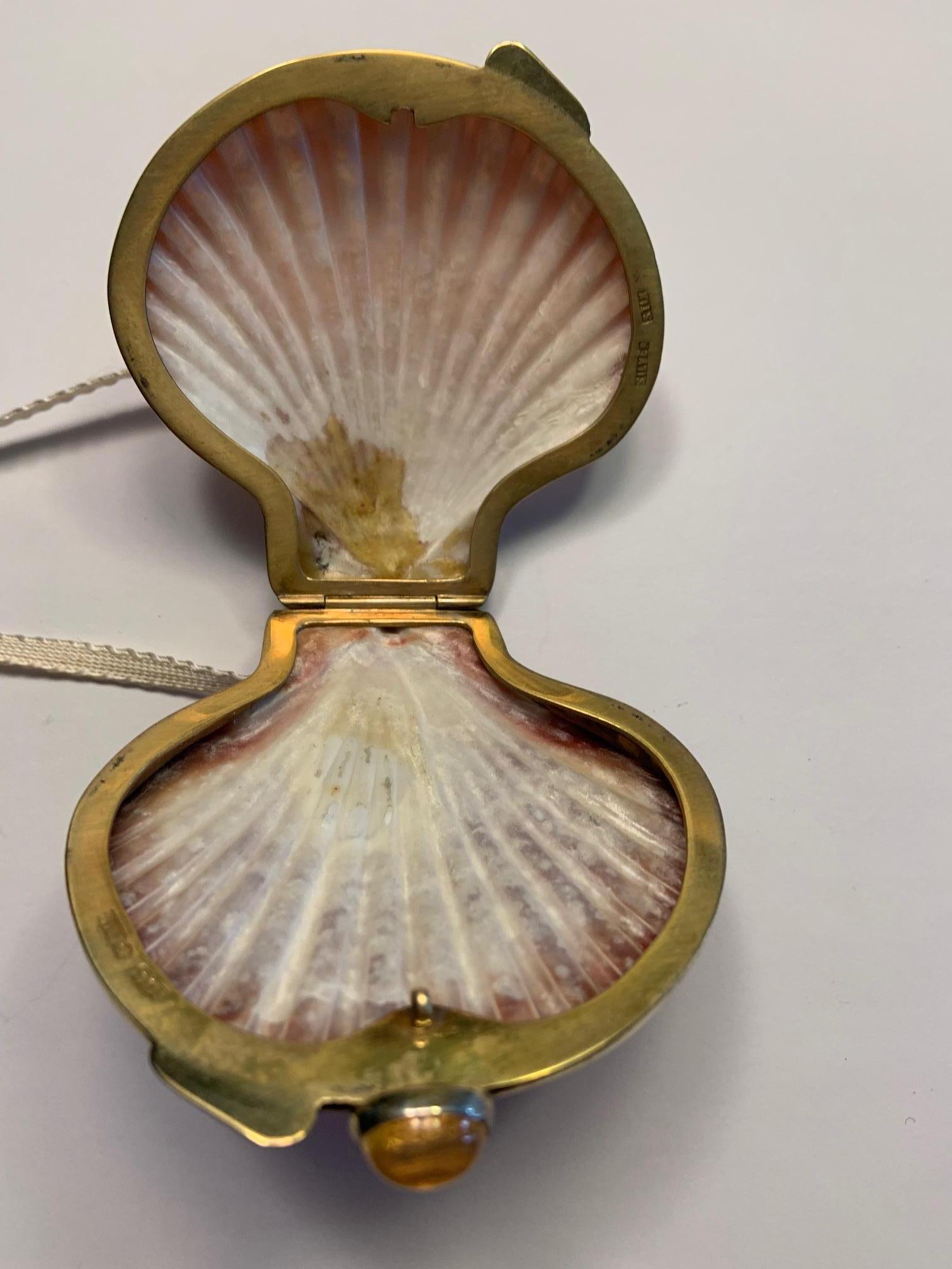 Women's or Men's Marguerite Stix Gilt Silver Shell Pendant or Compact