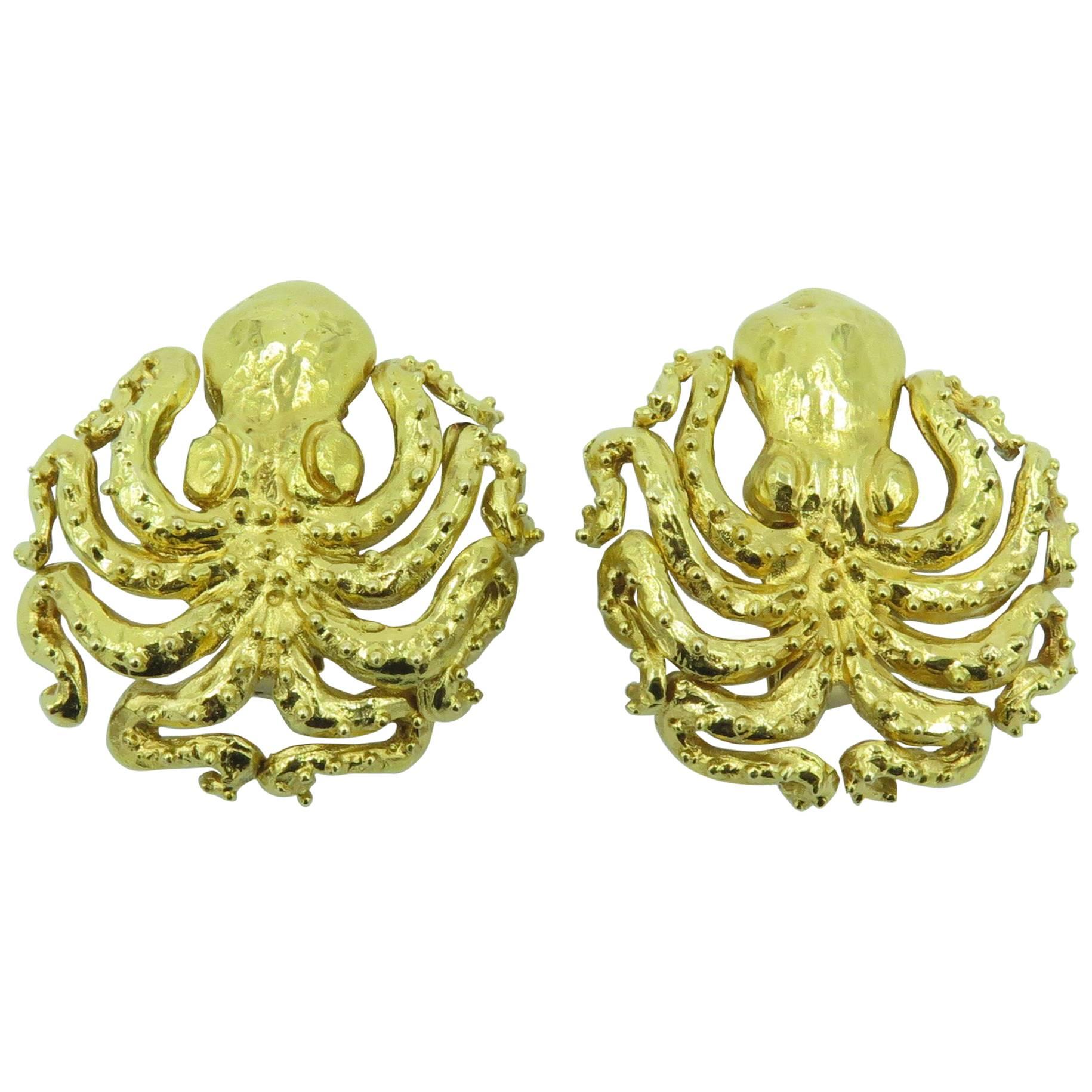 Marguerite Stix Gold Octopus Earrings at 1stDibs