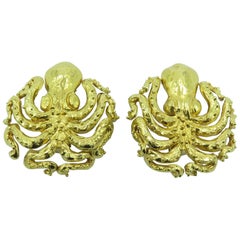 Vintage Marguerite Stix Gold Octopus Earrings