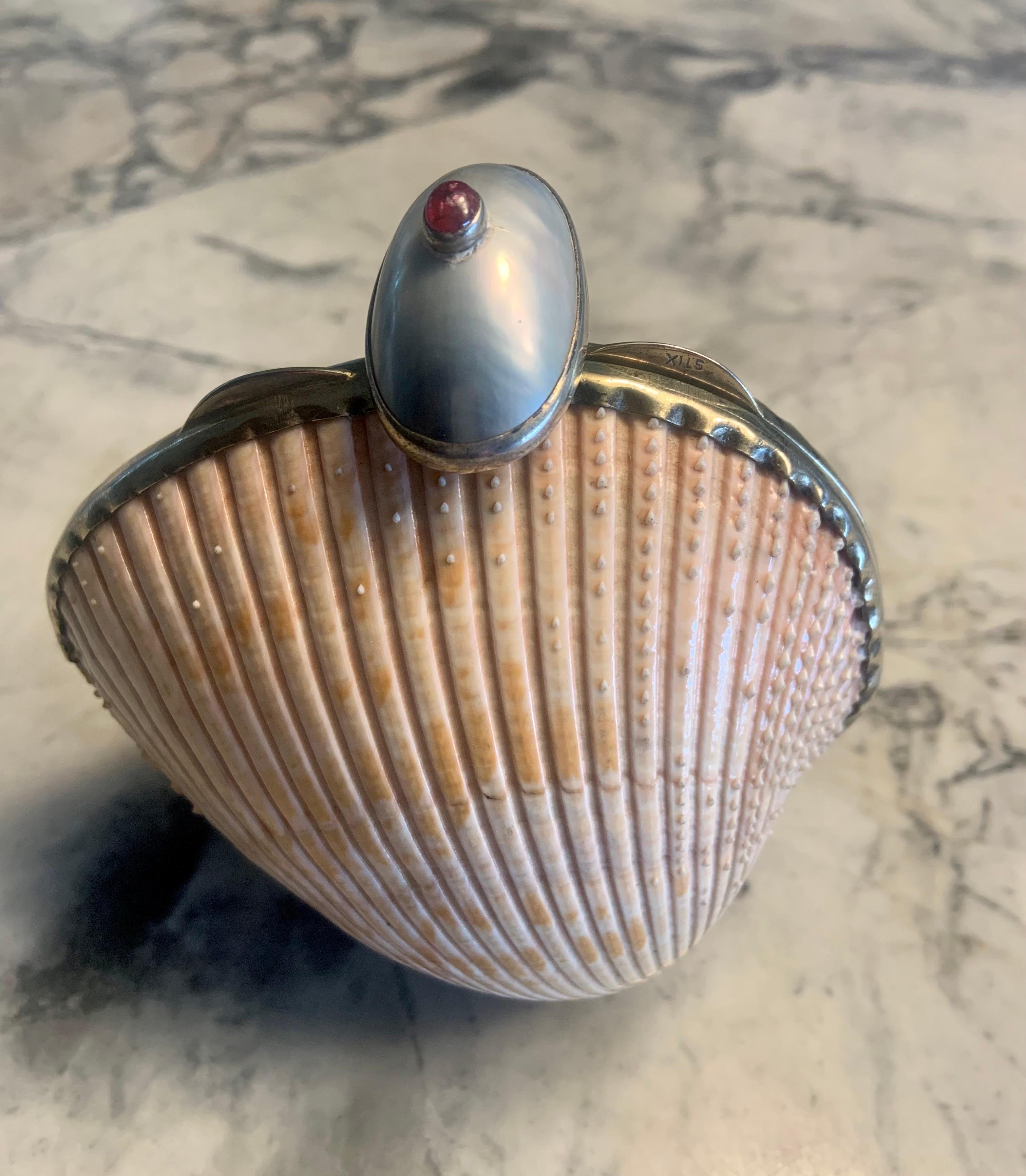 Marguerite Stix Shell Minaudiere with a Pearl and Cabochon Ruby Clasp circa 1965 For Sale 1