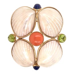 Marguerite Stix Yellow Gold, Shell and Gemstone Brooch