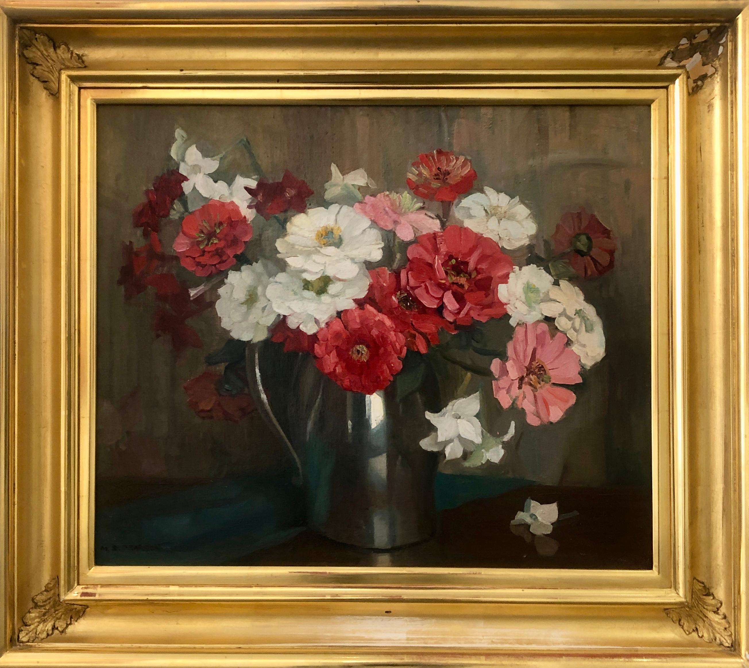 Bodegón con zinnias - Painting de Marguerite Stuber Pearson