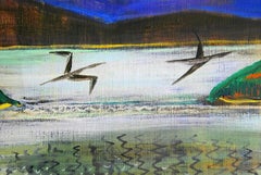 Signs of Autumn Birds Flying in scenic Fauve Landscape.   Frederick Harer Frame