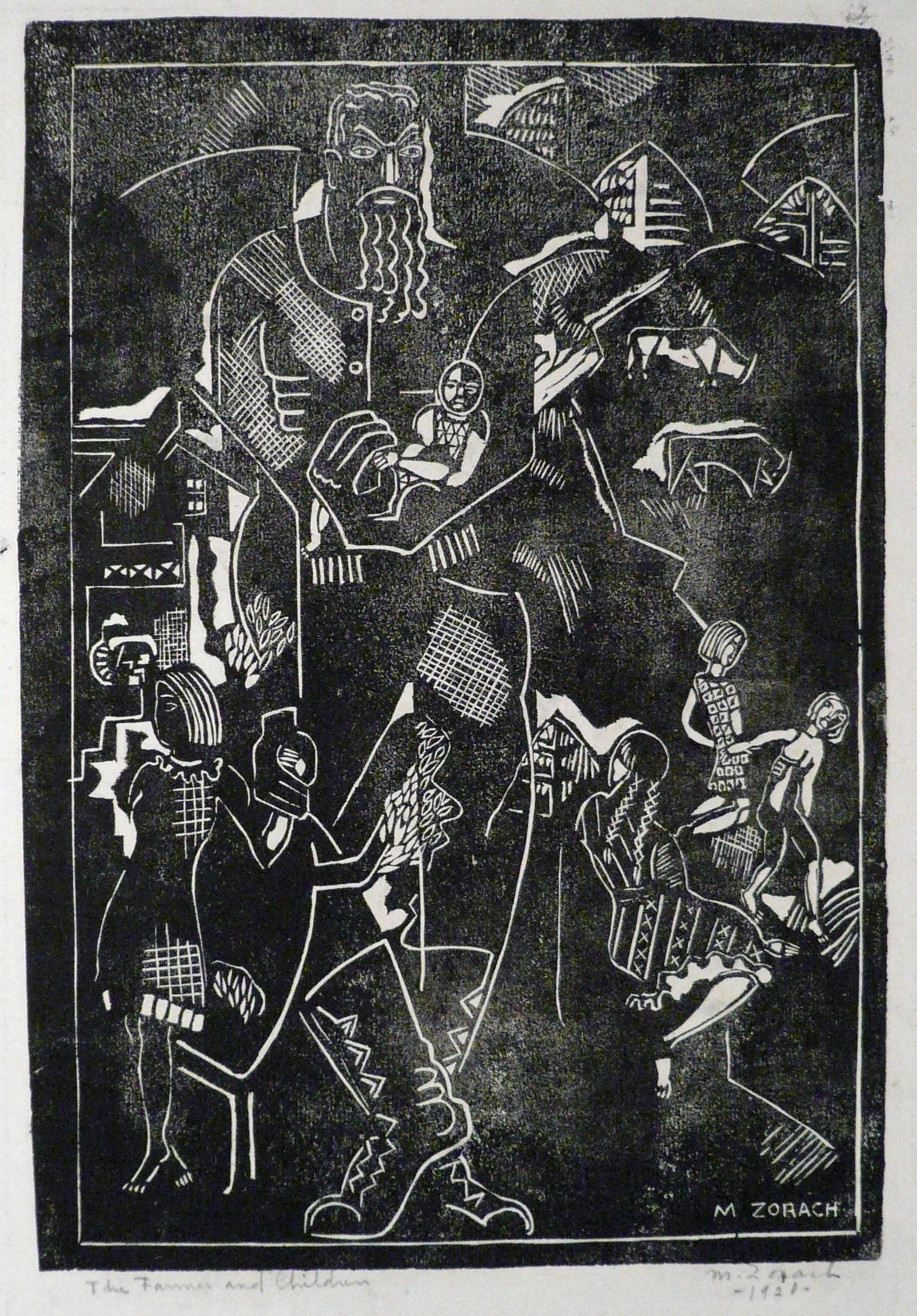 Marguerite Thompson Zorach Figurative Print – THE FARMER AND CHILDREN (A NEW ENGLAND FAMILY, oder THE FATHER).