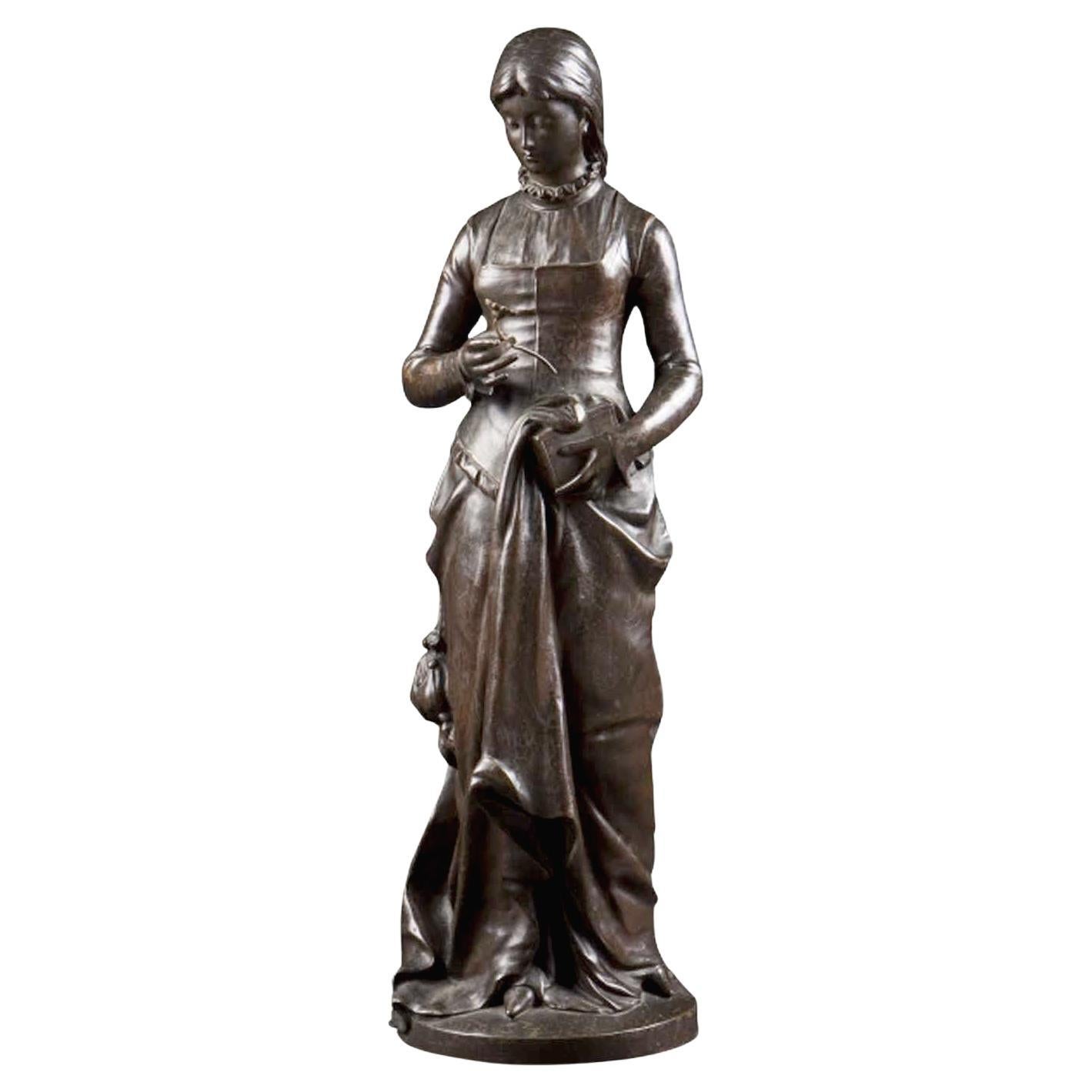 "Marguerite", Young Lady Bronze Sculpture By Gregoire en venta