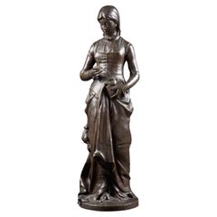 "Marguerite", Young Lady Bronze Sculpture By Gregoire