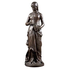 "Marguerite", Young Lady Bronze Sculpture By Gregoire