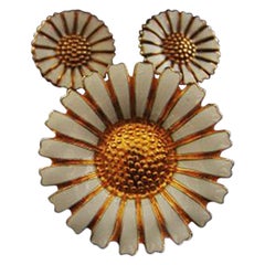 Margurite or Marguerite Brooch and Earrings in Sterling Silver or Enamel