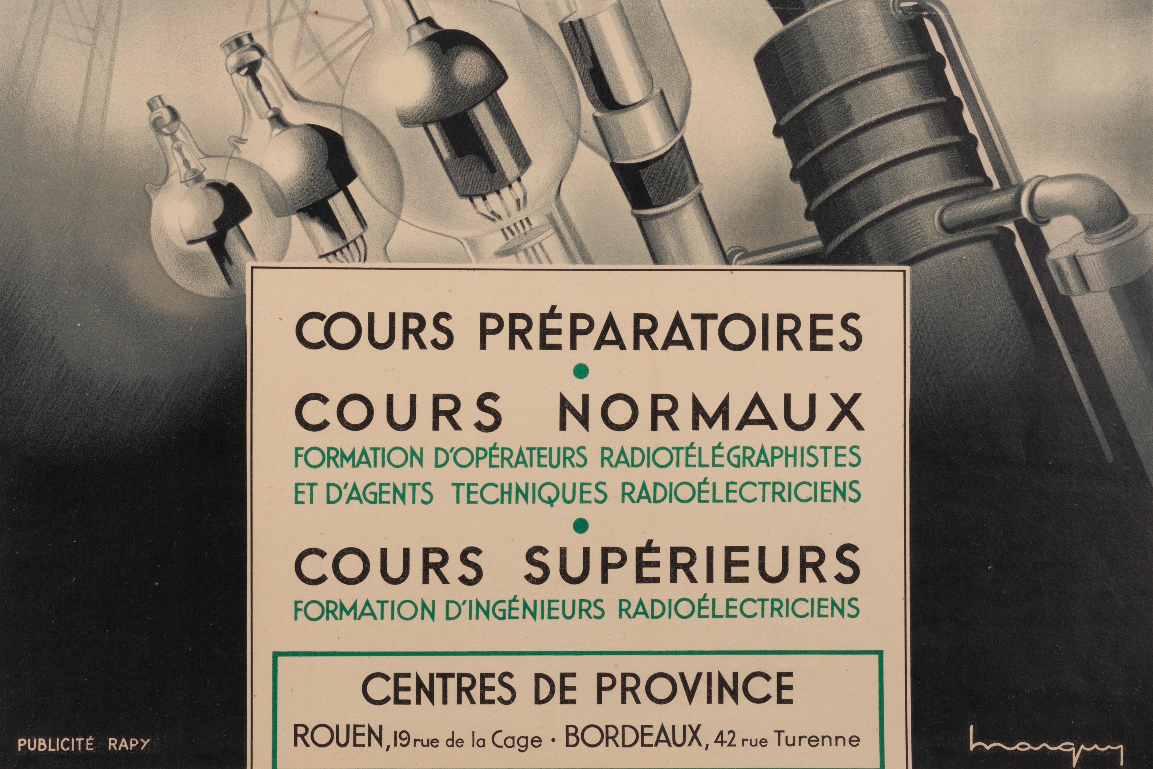 Mid-Century Modern Affiche vintage d'origine de Marguy, école française de radioélectricité, ingénieurs, 1950 en vente
