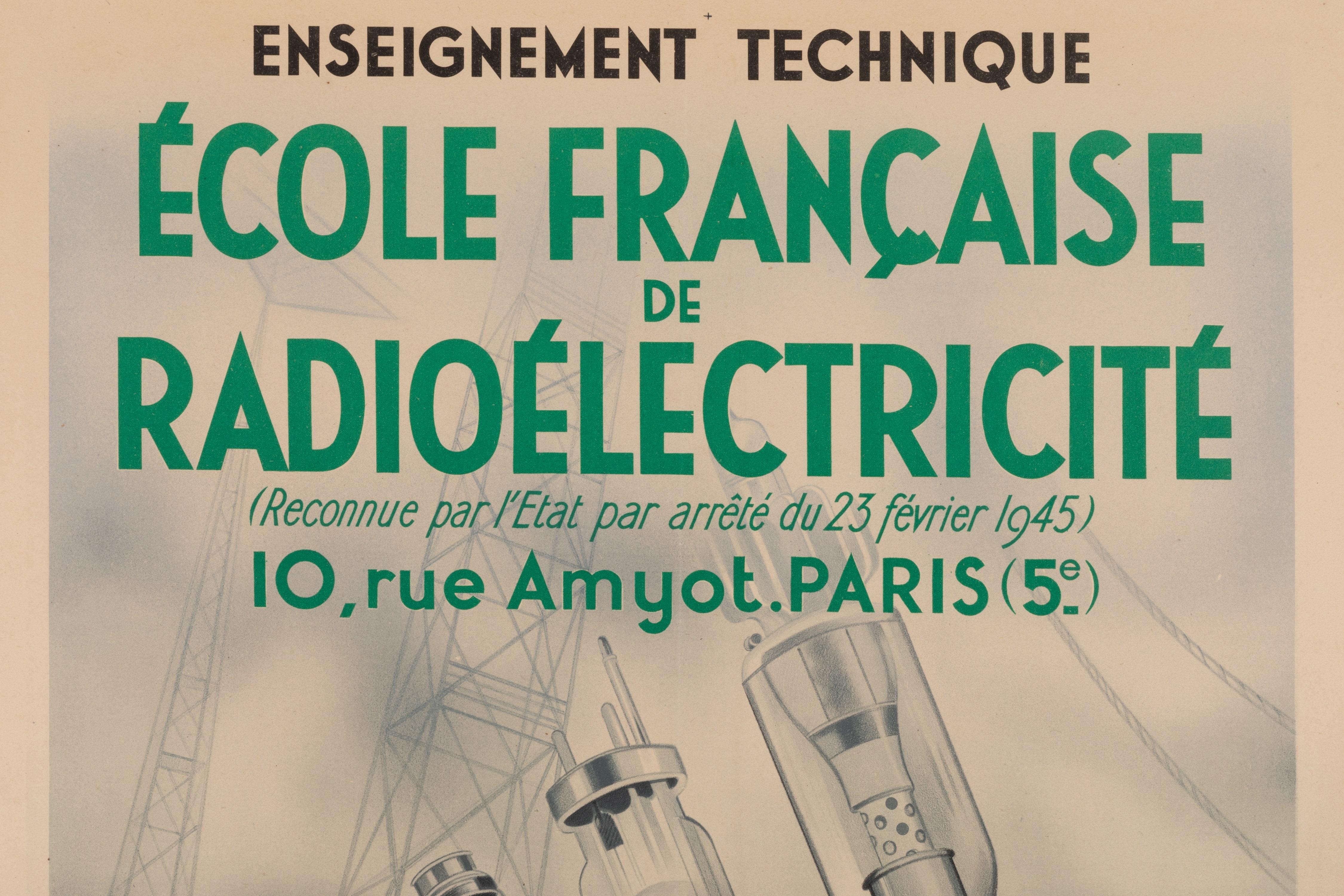 Affiche vintage d'origine de Marguy, école française de radioélectricité, ingénieurs, 1950 Bon état - En vente à SAINT-OUEN-SUR-SEINE, FR