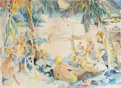 'At the Beach', California Woman Artist, Millard Sheets, Downey Museum of Art