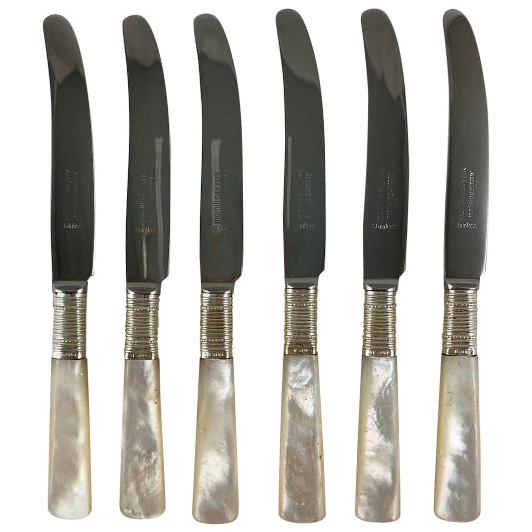 Marhill of New York Mother of Pearl and Sterling Silver Spreaders, a Set of Six