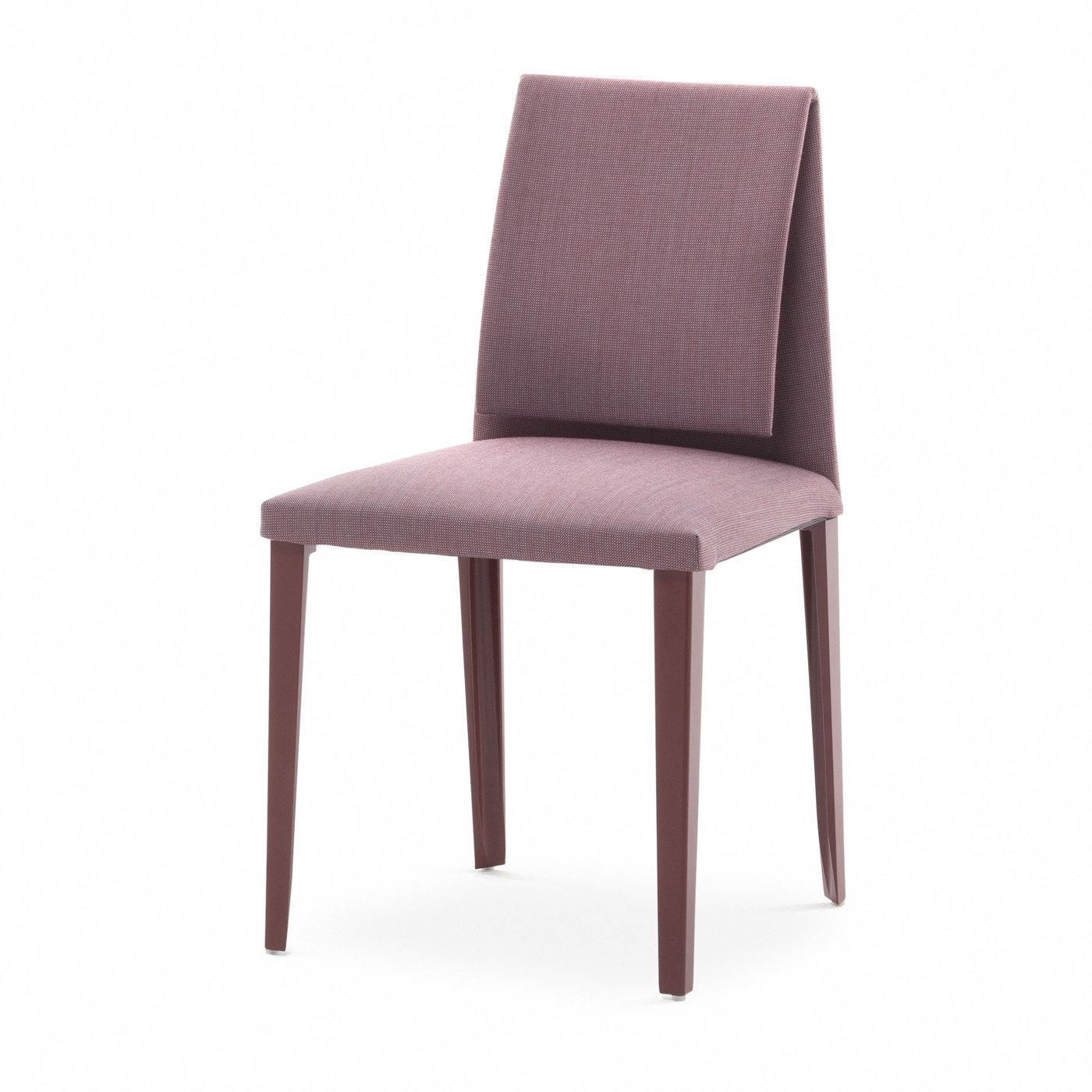 Designed by Luigi Baroli and suitable for a modern kitchen, dining room, or office, this elegant chair boasts a steel frame with flexible backrest and armrests padded with CFC-free polyurethane foam. The attractive lilac-pink shade of the die-cast