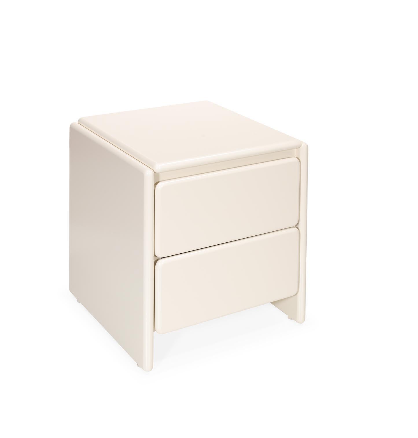 Portuguese Mari Bedside Table: Soft Curves in Lacquered Elegance For Sale