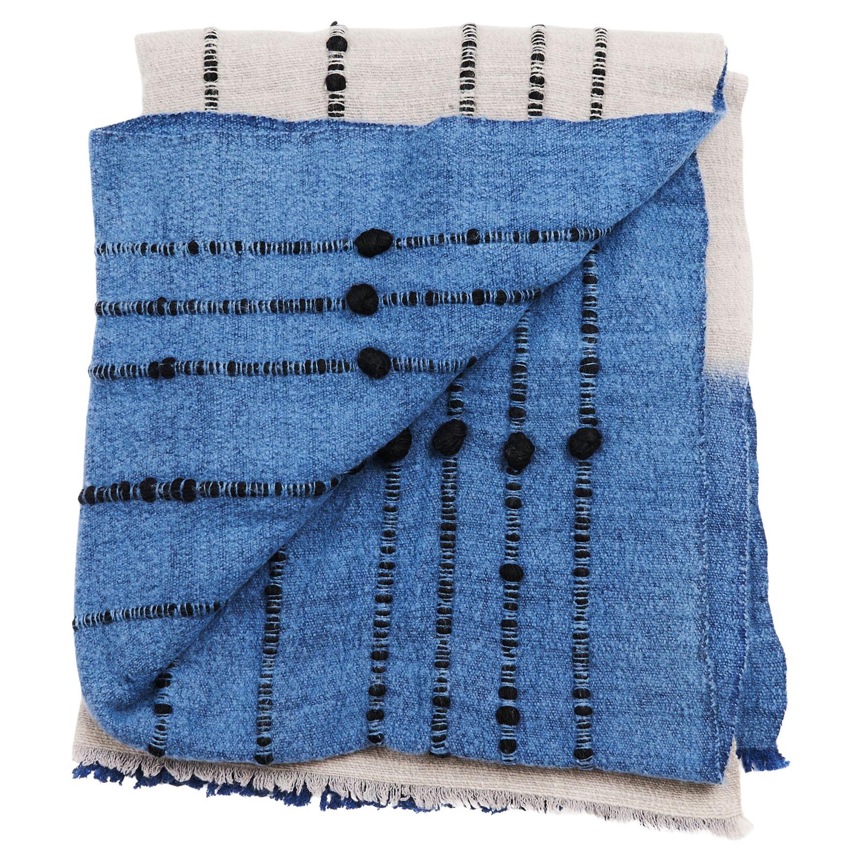 Mari Blue Gray Calming Hues Hand Woven Hand Knotted Textured Plush Merino Throw For Sale