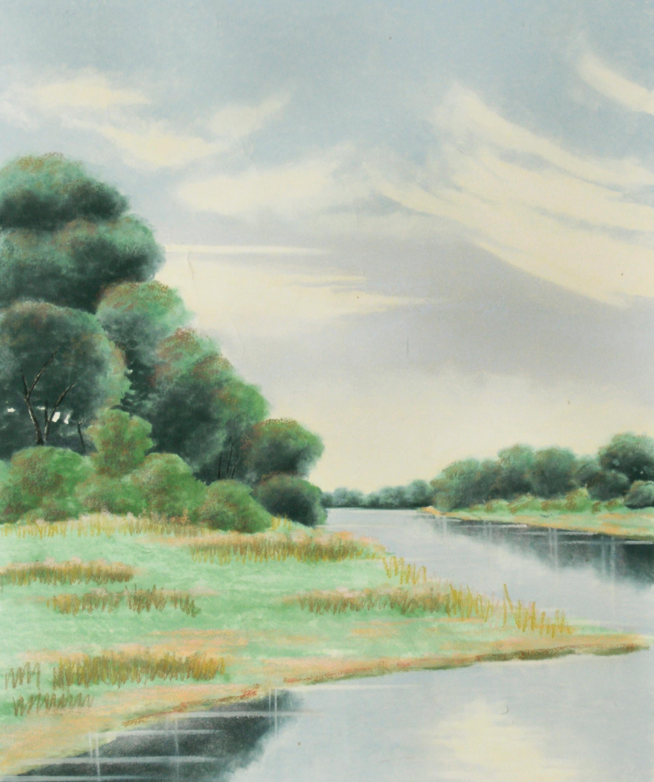 Vintage Beyond The Waterline Watercolor on Paper - American Impressionist Painting by Mari Giddings