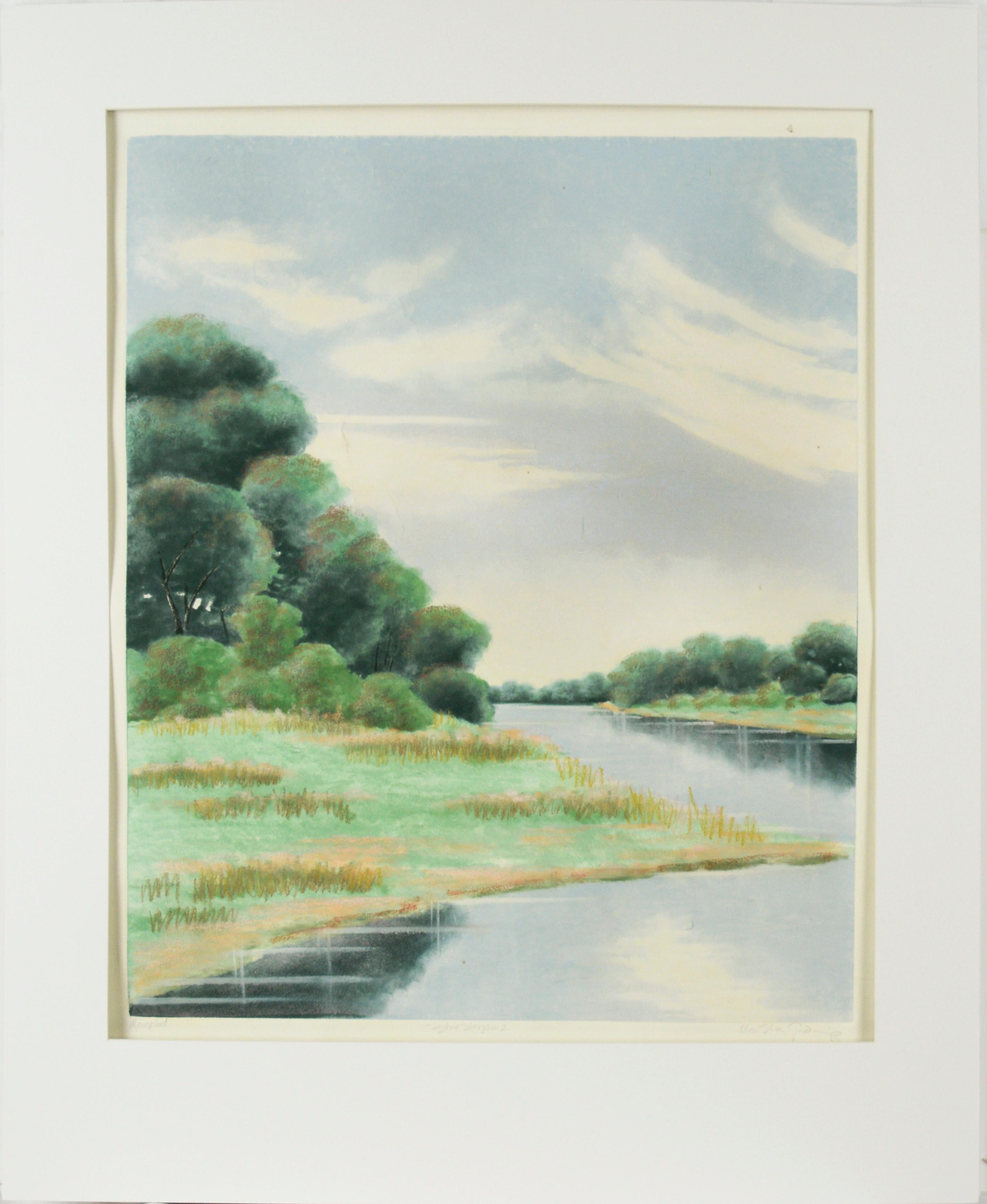Landscape Painting Mari Giddings - Aquarelle sur papier Vintage Beyond The Waterline