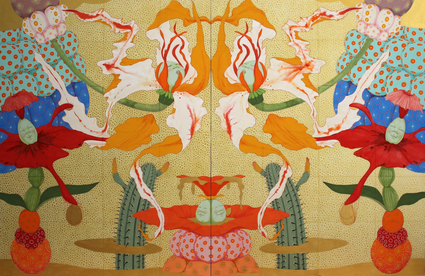 Mari Ito Figurative Print – Alegría II (Diptychon) - 21 C., Zeitgenössisch, Japanisch, Fantasie, Natürliche MATERIALIEN