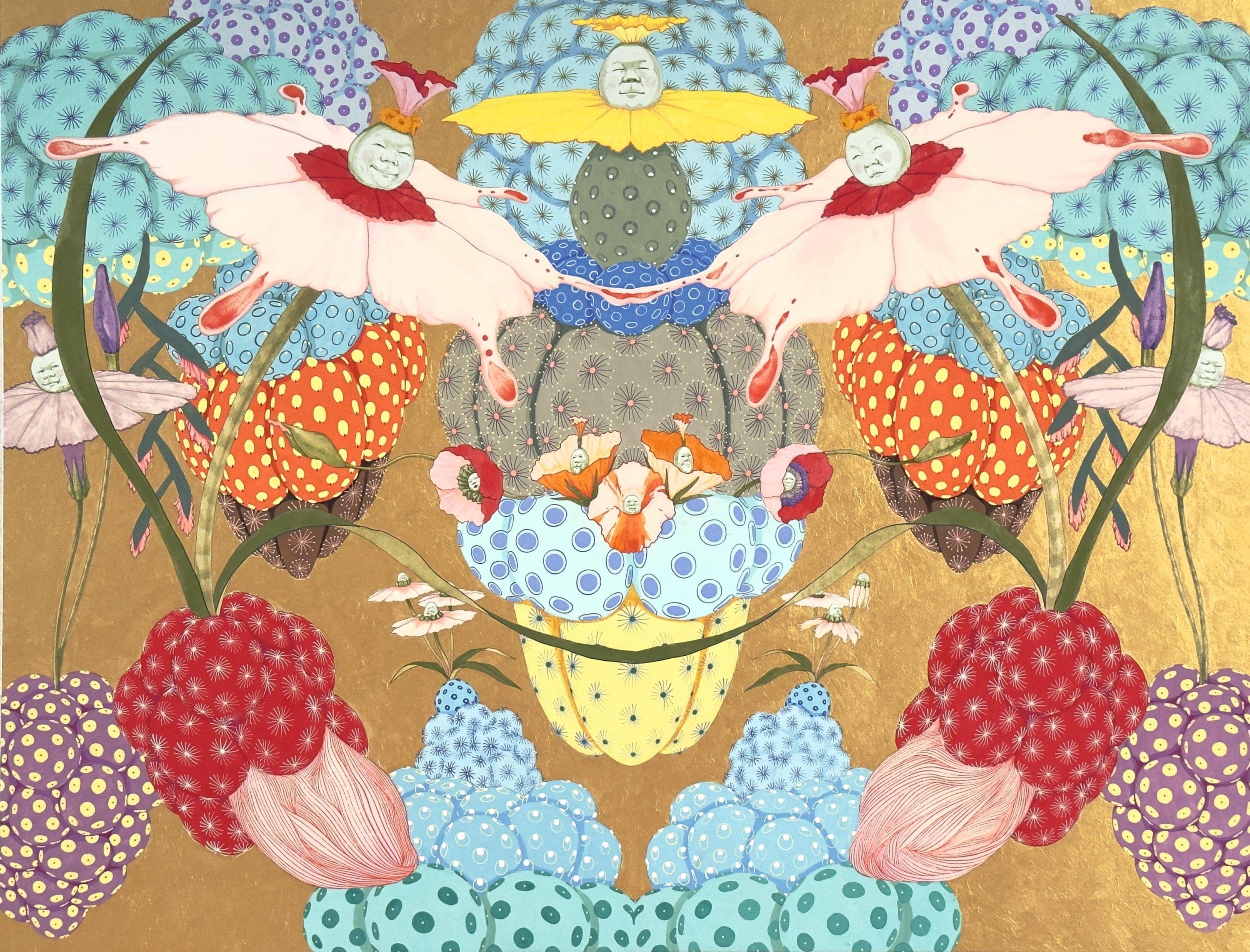 División Celular de la Alegría - Siglo XXI, Contemporáneo, Japonés, Fantasía, Materiales naturales - Figurative Print Beige de Mari Ito