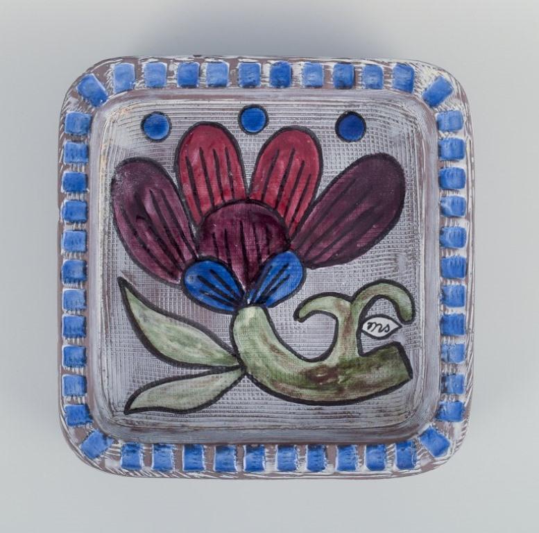 Swedish Mari Simmulson for Upsala Ekeby. Ceramic bowl with flower motif.  Ca 1960 For Sale