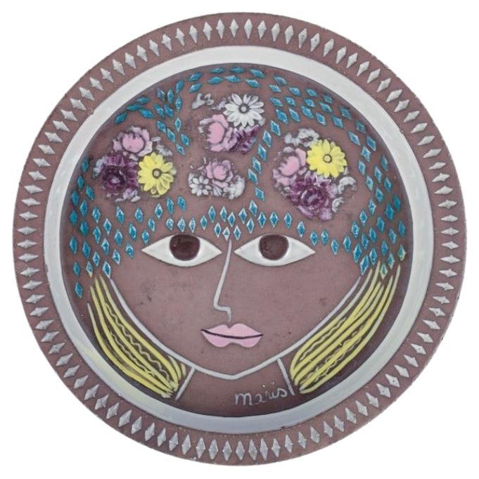 Mari Simmulson for Upsala Ekeby. Ceramic bowl with motif of woman's face For Sale
