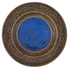 Mari Simmulson para Upsala Ekeby. Plato de cerámica. En esmalte verde y azul