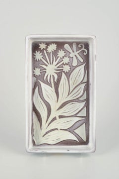 Mari Simmulson for Upsala Ekeby. Ceramic dish/tray with floral and insect motif.