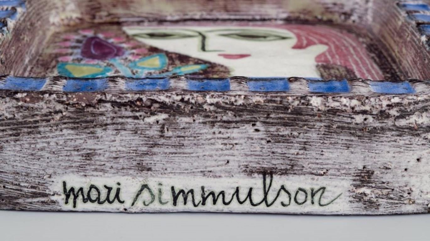 Glazed Mari Simmulson for Upsala Ekeby. Ceramic dish with a woman face and flowers For Sale