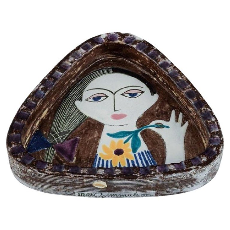 Mari Simmulson for Upsala Ekeby, ceramic dish with a woman's face. For