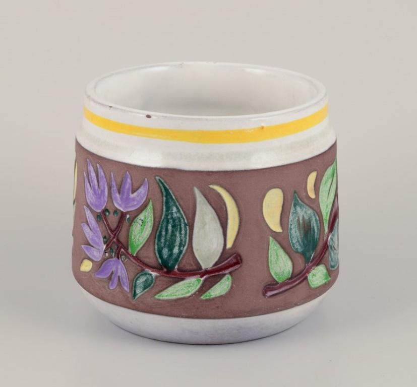 Swedish Mari Simmulson for Upsala Ekeby. Ceramic herb pot with polychrome glaze. For Sale