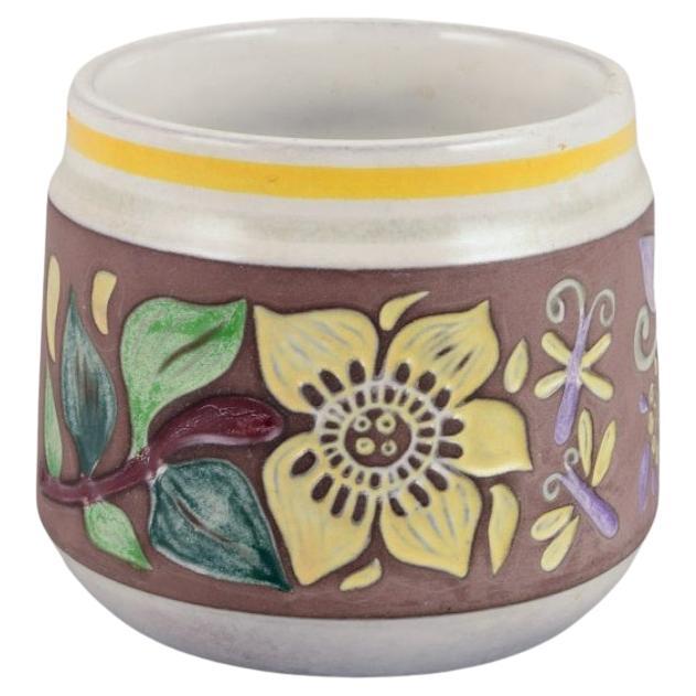Mari Simmulson for Upsala Ekeby. Ceramic herb pot with polychrome glaze. For Sale