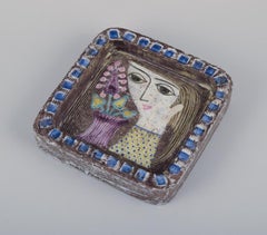 Mari Simmulson for Upsala Ekeby. Ceramic tray with motif of woman with flowers.