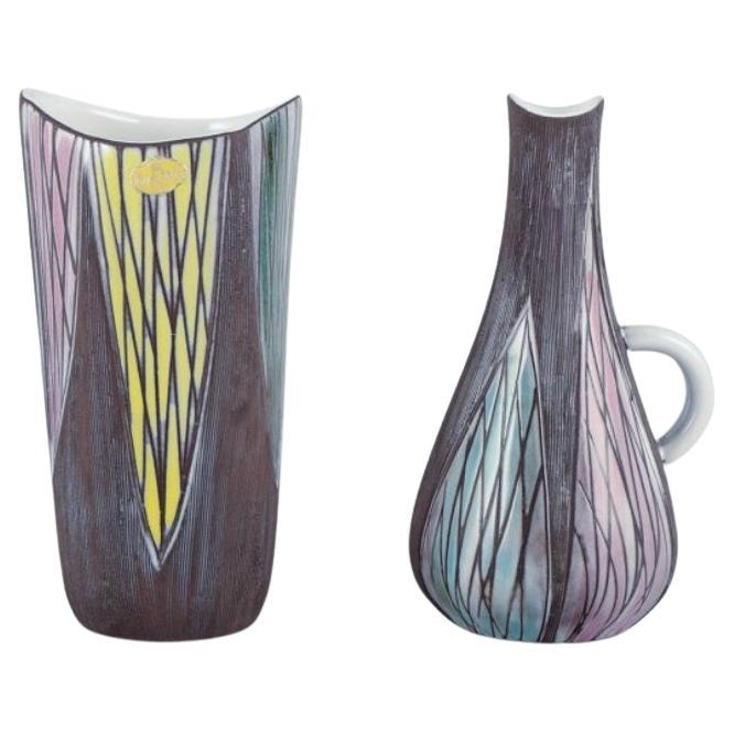 Mari Simmulson for Upsala Ekeby. Ceramic vase and pitcher in modernist style.