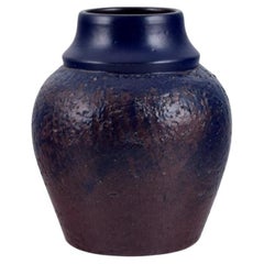Vintage Mari Simmulson for Upsala Ekeby. Ceramic vase with glaze in blue and brown.