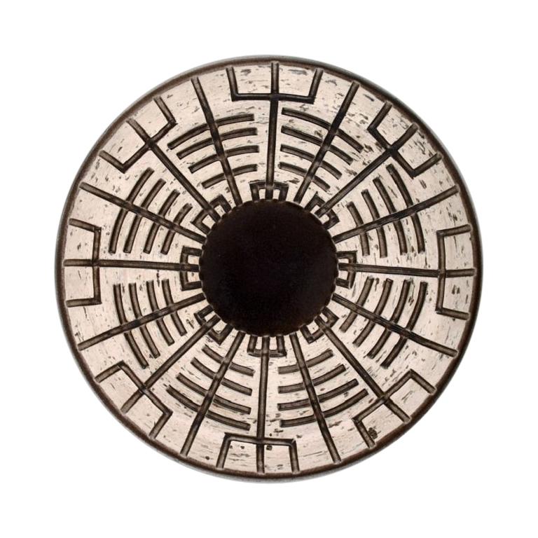 Mari Simmulson for Upsala-Ekeby, Dish in Glazed Stoneware with Geometric Pattern