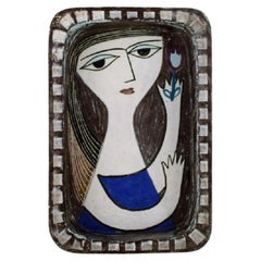 Mari Simmulson for Upsala-Ekeby, Dish in Glazed Stoneware with Portrait of Woman