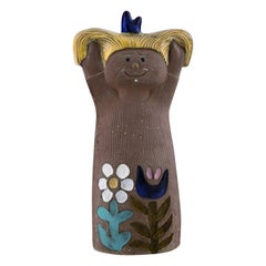 Mari Simmulson for Upsala-Ekeby, Figurine of Girl in Glazed Stoneware, 1960s