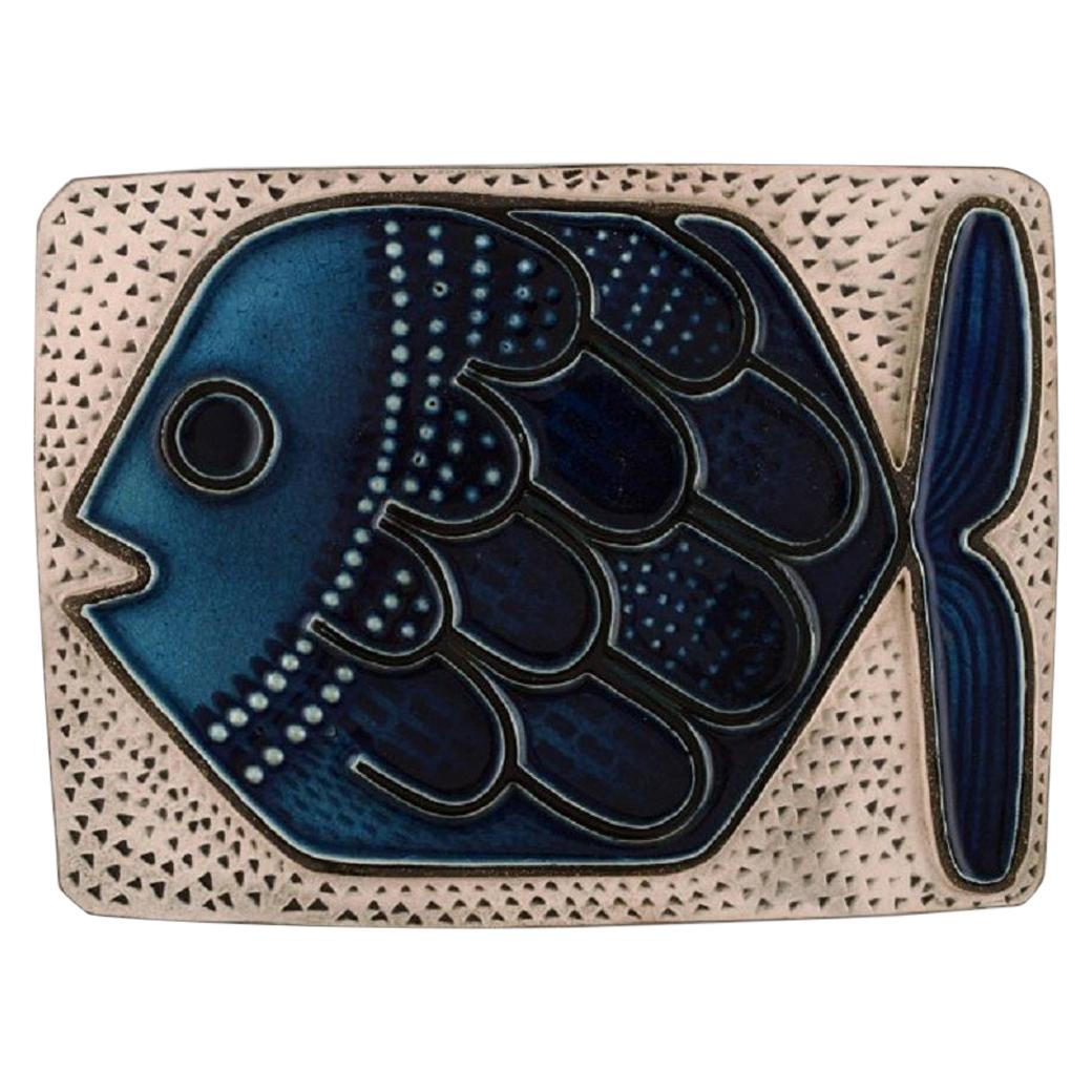 Mari Simmulson for Upsala-Ekeby, Glazed Ceramic Wall Plaque Decorated with Fish