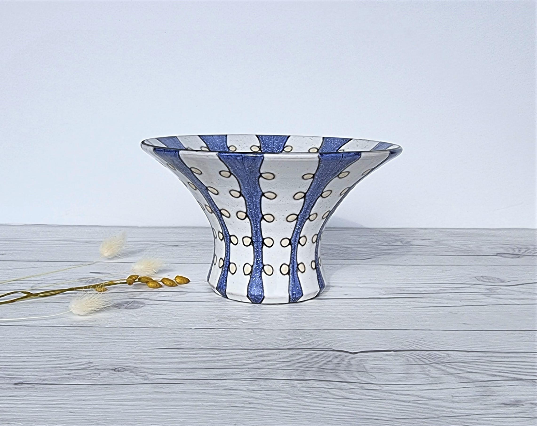 Mari Simmulson for Upsala Ekeby, Iris Series, Blue and White Stripe Polka Vase In Good Condition For Sale In Frome, GB