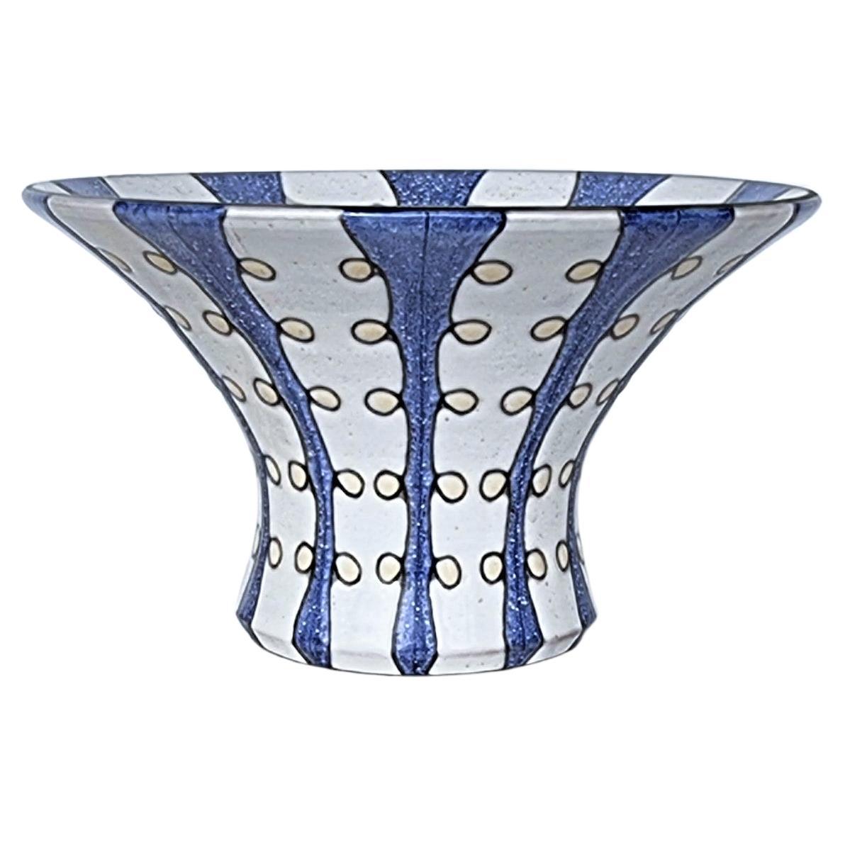 Mari Simmulson for Upsala Ekeby, Iris Series, Blue and White Stripe Polka Vase For Sale
