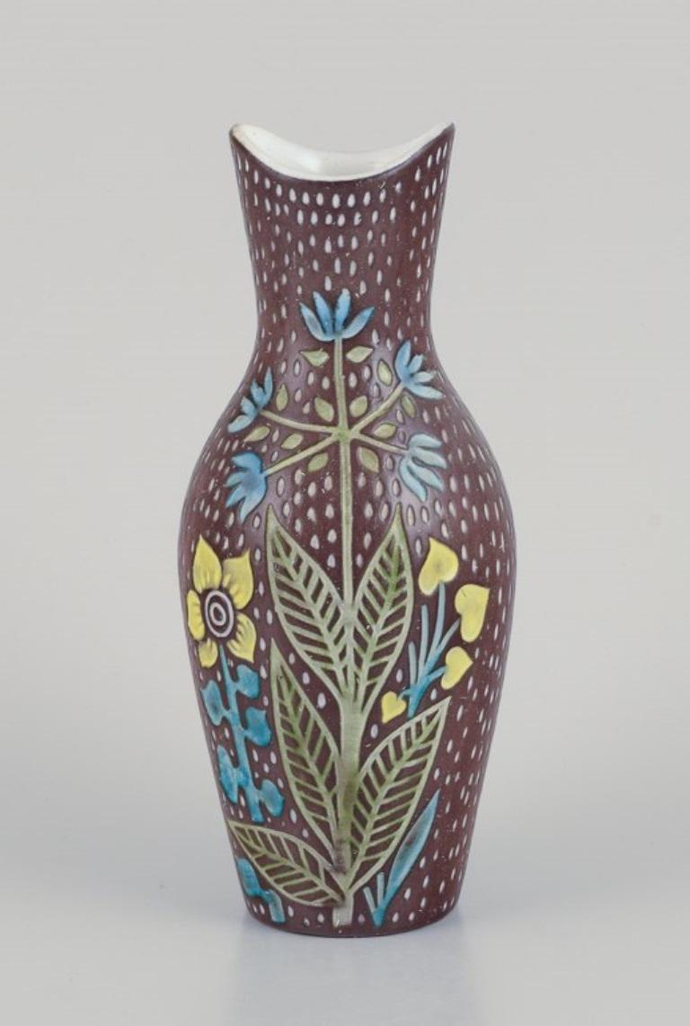 Scandinavian Modern Mari Simmulson for Upsala Ekeby. Pair of ceramic vases. Floral motifs For Sale