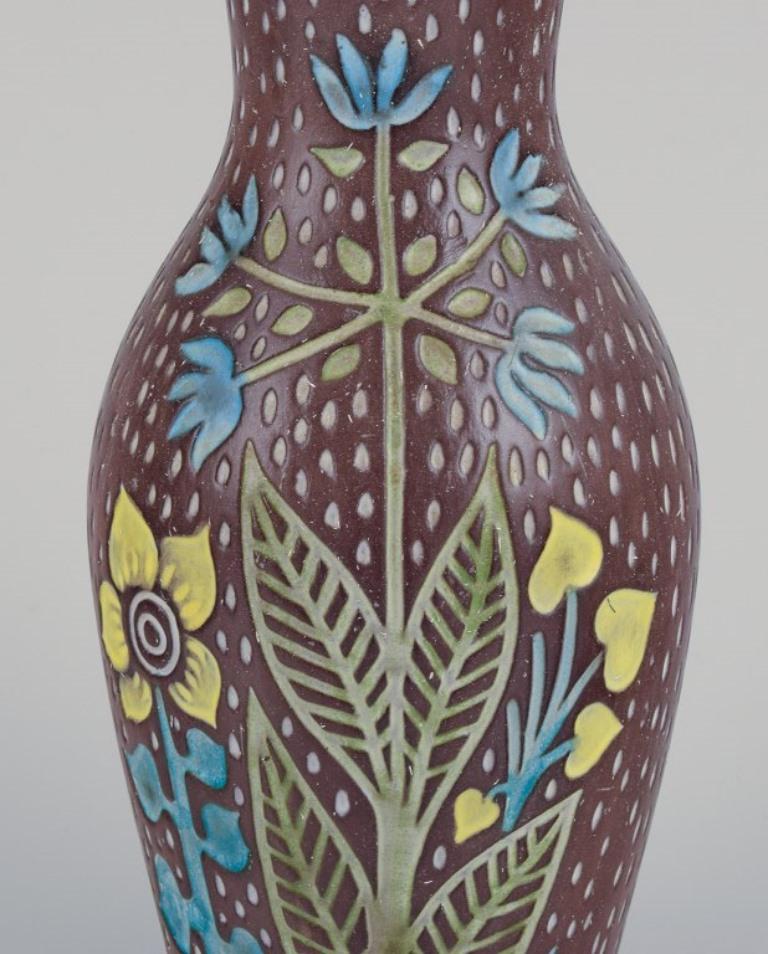 Swedish Mari Simmulson for Upsala Ekeby. Pair of ceramic vases. Floral motifs For Sale