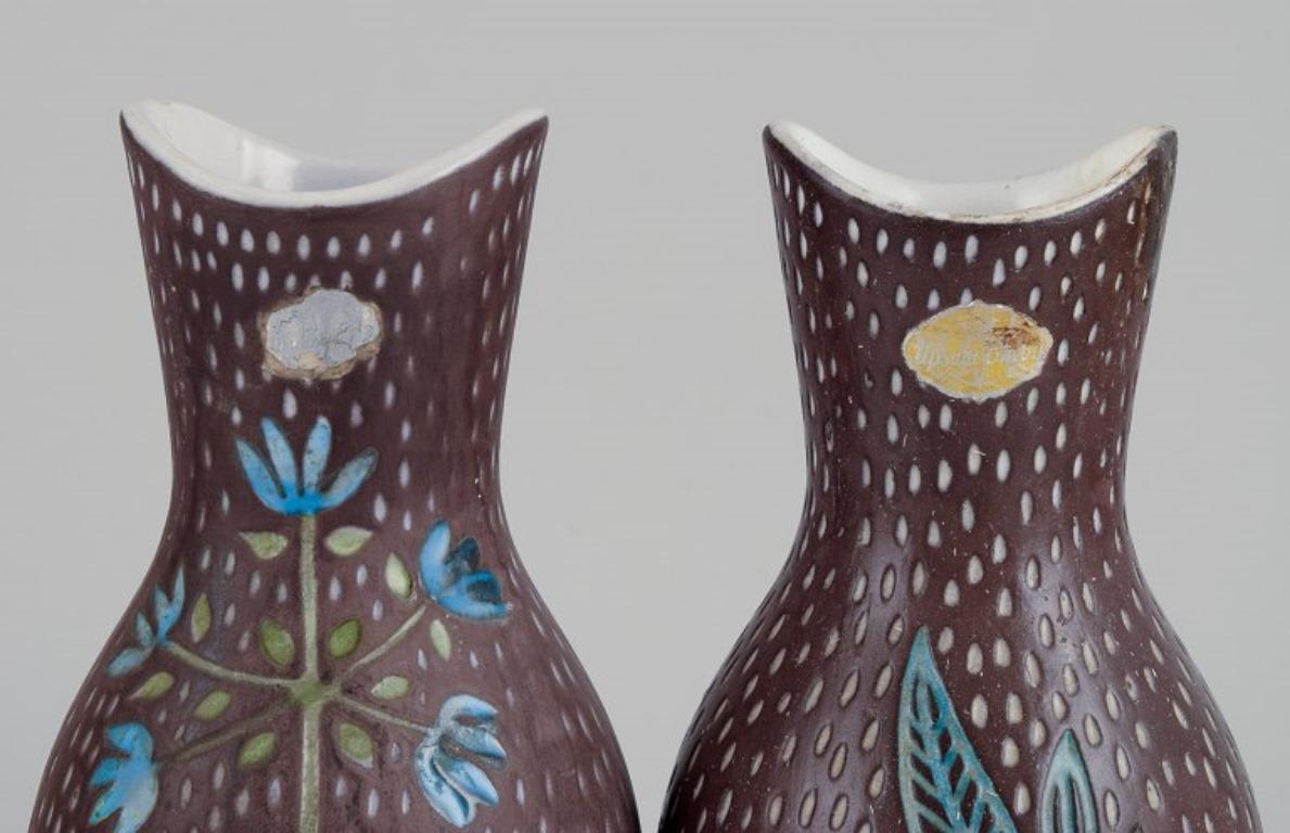 Ceramic Mari Simmulson for Upsala Ekeby. Pair of ceramic vases. Floral motifs For Sale