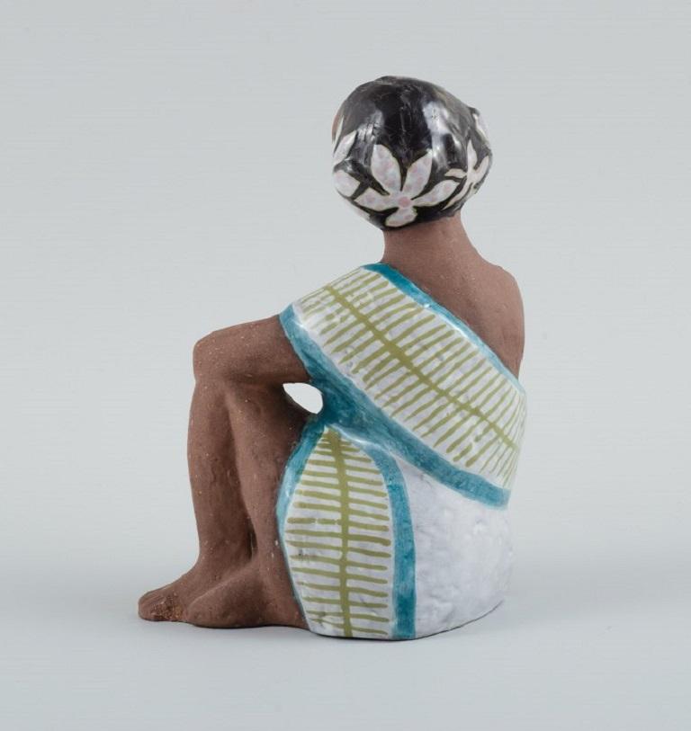 Glazed Mari Simmulson for Upsala-Ekeby. Rare ceramic figure of a Tahitian woman.  For Sale