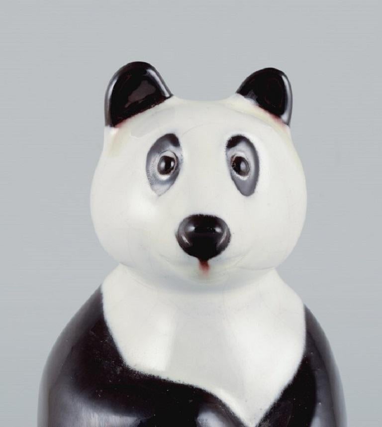 Hand-Painted Mari Simmulson for Upsala Ekeby, Rare Hand Painted Ceramic Panda Figure For Sale